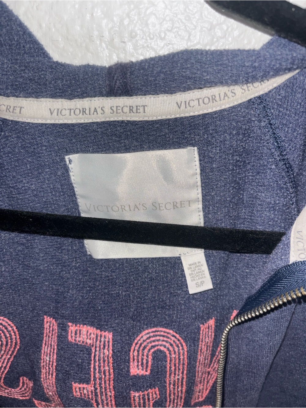 Vintage VS Navy Hoodie with Coral Sequin "Angels Have More Fun" Graphic - Picture 5 of 5